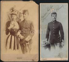 cca 1902 2 db katonákat ábrázoló kabinet fotó 8x17, 11x18 cm
