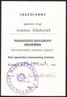 1980, 1983 Oktatásban nyújtott szolgálatért adományozott kitüntetések, 2 db oklevél