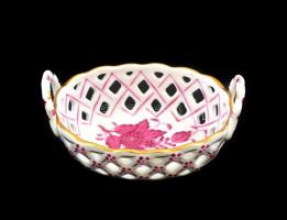 Herendi Apponyi mintás kosárka, kézzel festett, jelzett, hibátlan, 8,5×6 cm