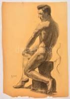 B.M. jelzéssel: Ülő férfi akt. Szén, papír (szakadással), 54×37 cm