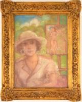 Rónai jelzéssel: Kalapos hölgy. Pasztell, papír, üvegezett keretben, 40×29 cm