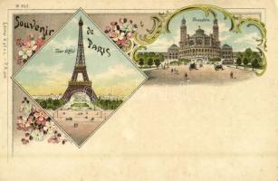 Paris, Tour Eiffel, Trocadéro, No. 822. / Eiffel Tower, palace, Art Nouveau, litho (wet damage)