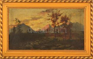 Balló Ede (1859-1936): Nagy Tarpatak. Olaj, fatábla, festék kopással, jelzett, keretben, 24.5×45 cm