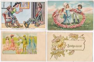 15 db főleg régi vegyes motívumlap, üdvözlőlapok, humor, közte dombornyomott litho is / 15 mainly pr...