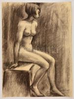 Frank jelzéssel: Ülő női akt. Szén, papír, 54×41 cm