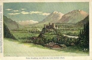 St. Gertraudi (Tirol), Ruine Kropfberg und Blick ins Unter-Innthal / valley, castle ruins s: E. K.