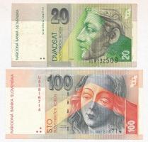 Szlovákia 2001. 20K + 2004. 100K T:III Slovakia 2001. 20 Korun + 2004. 100 Korun C:F