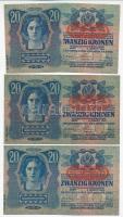 1913. 20K II. kiadás, piros "DEUTSCHÖSTERREICH" bélyegzővel (3x) T:III