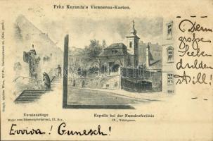 1897 Vienna, Wien, Bécs IX. Vereinsstiege, Kapelle bei der Nussdorferlinie, Fritz Kurandas Viennensa-Karten / stairs, chapel (fl)