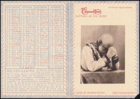 1915 Az Érdekes Újság kártyanaptára, címlapján Ferenc József képével, egyik sarkán hiány