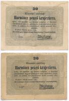 1849. 30kr Kossuth bankó (2x) egyik csillagos sorozatszámmal T:III,III- Adamo G103,G103A