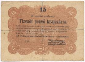 1849. 15kr Kossuth bankó vessző a Budán után T:III- ly.