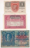 1913. 20K + 1916. 1K + 1917. 2K mindhárom "Deutschösterreich" felülbélyegzéssel T:III