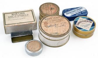 3 db gyógyszertári pirulás doboz: Wolff Lajos Szent Ágnes gyógyszertára Bp., XII. (2 klf), Janitsáry...