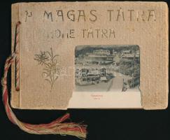 cca 1900 A Magas-Tátra. Hohe Tatra. hn.,én., ny.n., 21 t. (Fekete-fehér fotók.) Kiadói haránt-alakú zsinórfűzött papírkötésben, kopott, sérült borítóval, de belül jó állapotban. / cca 1900 High Tatras, 21 piecies of black-and-white photographs. Paperbinding, with worn and damaged cover, but the other things are okay, in Hungarian language.