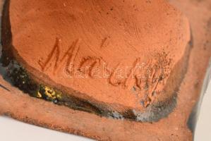 Márky Béla (1900-1992): Bagoly. Mázas kerámia. Jelzett. Hibátlan. 18 cm