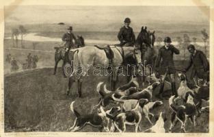 Hunters on horses with hunting dogs. Photogravure Series 6171. s: Lionel Edwards