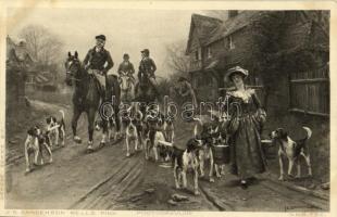 Hunters on horses with hunting dogs. Photogravure Series 6171. s: J.S. Sanderson Wells