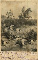 1903 Hunters on horses with hunting dogs. Photogravure Series 6014. s: A.W. Cooper (fa)
