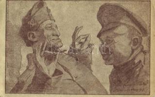 1918 Gott, ist der Frieden schön! / Ilyen finom a béke! / WWI Austro-Hungarian K.u.K. military, peace propaganda, art postcard s: Lázár Oszkár (kopott sarkak / worn corners)