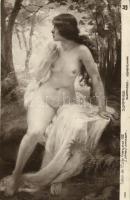 Nude lady. Vintage erotic postcard. Surprise. Salon de l'École Francaise 1912. S. Daynes-Grassot. AN Paris 1126. (Editeur A. Noyer) (EB)
