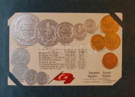 1916 A világ pénzei: 44 dombornyomott litho lap a világ országainak fémpénzeivel, zászlójával szép a...