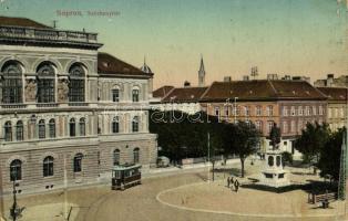 1913 Sopron, Széchenyi tér, villamos. Piri Dániel kiadása (kopott sarkak / worn corners)