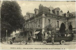 Blois, Hotel de la Gare, Départ des Auto-Cars de la Cie dOrléans / hotel, automobiles