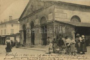 1904 Tonnay-Charente, Le Marché, Chocolat Menier, Chocolat Guérin-Boutron, Hunyadi János, Vichy Célestins / market, advertisements