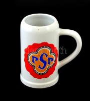 Zsolnay "Pannonia Sörgyár Pécs (PSP)" feliratú korsó, matricás, apró kopásnyomokkal, jelze...