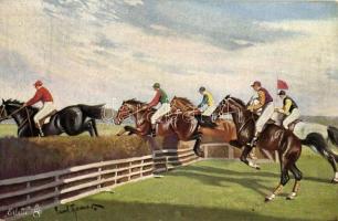 Horse jumping obstacles. Raphael Tuck & Sons Oilette Hindernisrennen Ein guter Start. Serie No. 579.