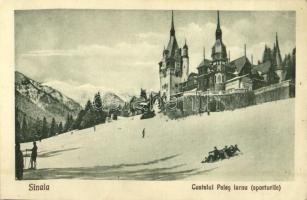 Sinaia, Castelul Peles iarna (sporturile) / Peles Castle in winter, sledding people, winter sport