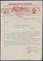 1922 Bp., Kovács és Társa malomépítészeti és Gépgyár Rt. díszes fejléces levélpapírjára írt levél