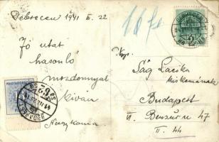 1941 Debrecen, MÁV mozdony "75%" táblával és magyar zászlóval / Locomotive of the Hungaria...