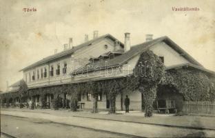 1912 Tövis, Teius; vasútállomás. Ábrahám testvérek kiadása / Bahnhof / railway station