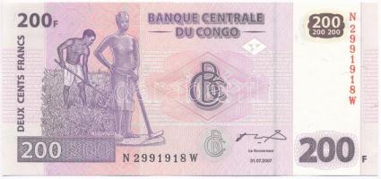 Kongó 2007. 200Fr T:I Congo 2007. 200 Francs C:UNC