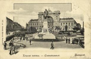 1901 Budapest VII. Központi (Keleti) indóház, pályaudvar, vasútállomás, Baross szobor. Divald Károly 147.  (EK)