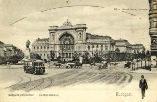 1904 Budapest VII. Központi (Keleti) pályaudvar, vasútállomás, Baross szobor, villamos, Pick Oswald üzlete. Divald Károly 146. (EK)