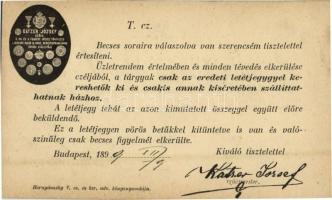 1899 Katzer József szűcs, Ő cs. és k. fensége József főherceg s Vaszary Kolos M. orsz. hercegprímásának udvari szállítója reklámlapja / Hungarian royal furriers advertisement card