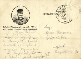 Üdvözlet Répceszentgyörgyről a 913. sz. Don Bosco cserkészcsapat táborából. Légy résen! / Hungarian scout camp postcard