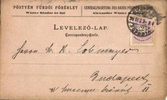 1898 Generalpachtung des Bades Pöstyén (Pistyan) Alexander Winter & Söhne / Winter Sándor és fiai Pöstyéni fürdői főbérletének reklámlapja / advertisement card of the owners of the Piestany Baths (EM)