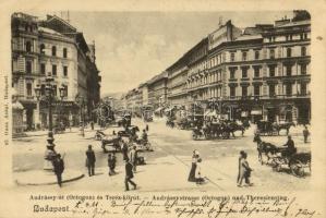 1902 Budapest VI. Octogon, Andrássy út, lovaskocsik, Ernyei Lajos és Fuchs Fülöp üzlete, cseléd intézet. Ganz Antal 45. (EK)