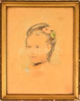 Jelzés nélkül: Fiatal hölgy portréja. Akvarell-ceruza, papír, üvegezett keretben, 39×28 cm