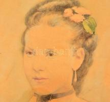 Jelzés nélkül: Fiatal hölgy portréja. Akvarell-ceruza, papír, üvegezett keretben, 39×28 cm