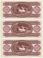 1992. 100Ft (3x) sorszámkövetők, nyomdai papírránc, egyiken lemezhiba Kossuth homlokán T:I 
Adamo F...