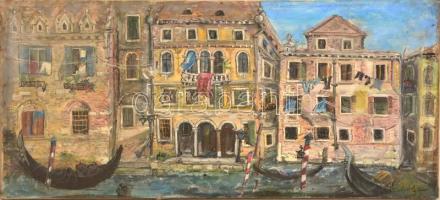 Szabó jelzéssel: Velencei házak. Olaj, vászon, hibás, 35×77 cm