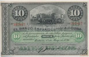 Kuba / Spanyol adminisztráció 1896. 10P Kubai Spanyol Bank T:I- fo. Cuba / Spanish Administration 1896. 10 Pesos El Banco Espanol de la Isla de Cuba C:AU spotted Krause 49.c