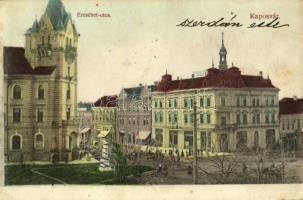 1907 Kaposvár, Erzsébet utca és szálló, 44. gyalogezred emlékműve, obeliszk  (EK)