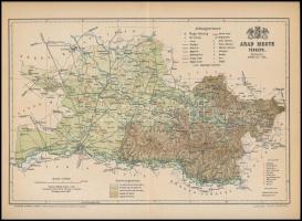 1895 Arad megye térképe, tervezete: Gönczy Pál, készült: Posner Károly Lajos és Fia térképészeti műintézetében, hajtott, 30×24 cm