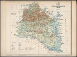1895 Baranya vármegye térképe, tervezete: Gönczy Pál, készült: Posner Károly Lajos és Fia térképészeti műintézetében, hajtott, 30×24 cm